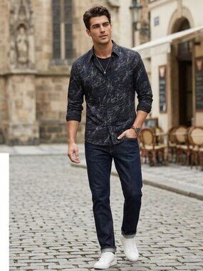 Guess Black Shirt with Blue and White Accents‎ Medium